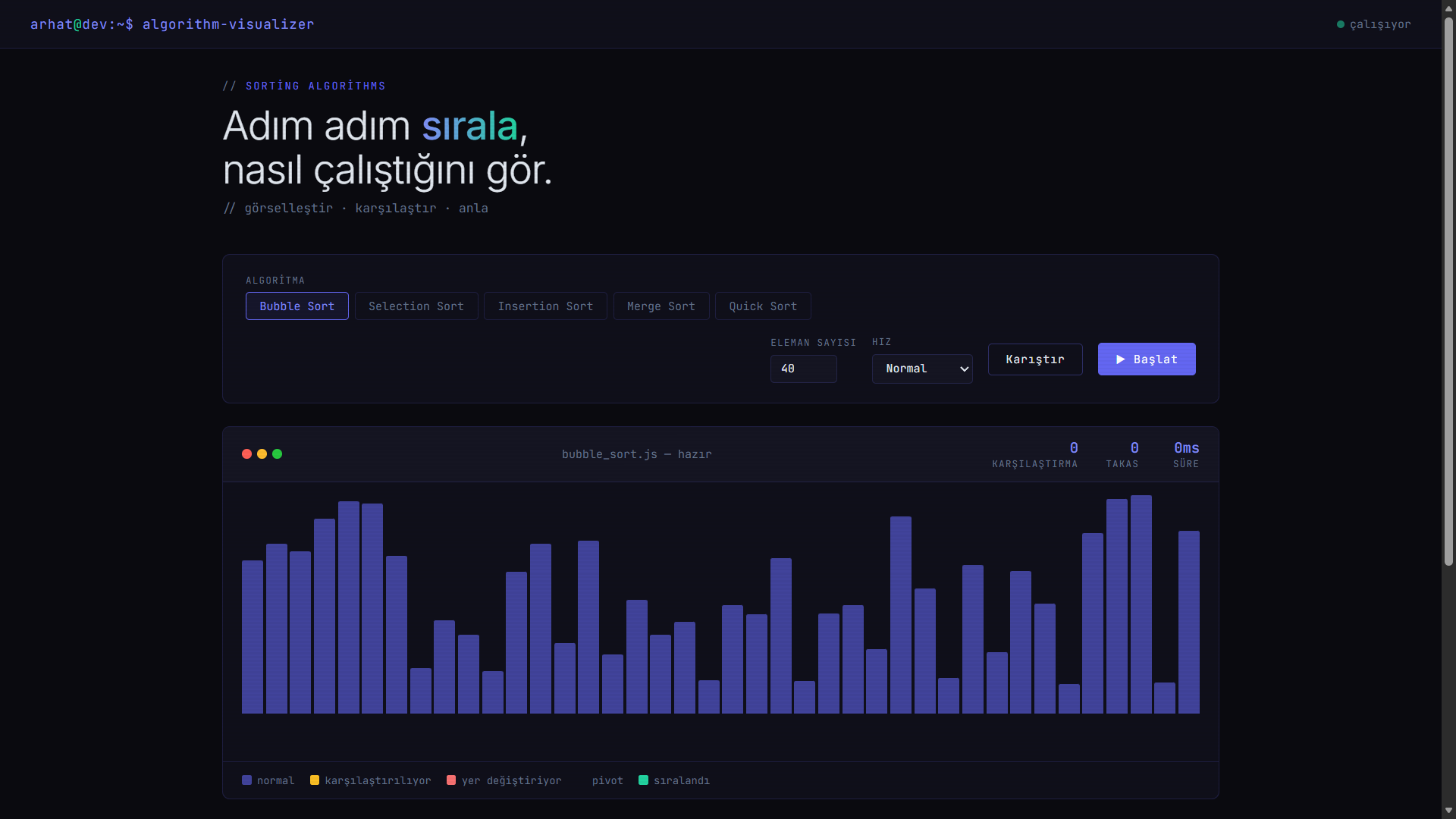 Algoritma Görselleştirici — proje ekran görüntüsü