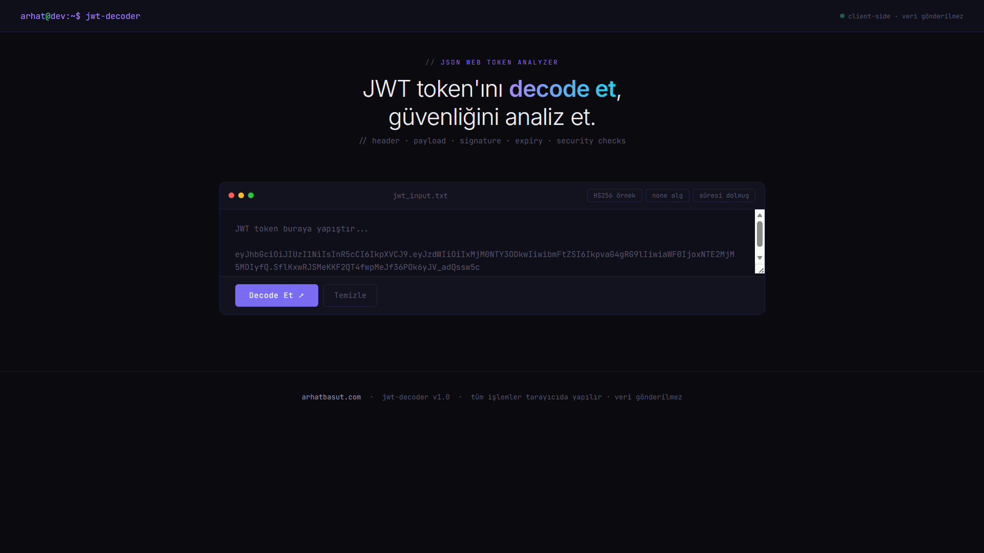 JWT Decoder & Analyzer — proje ekran görüntüsü
